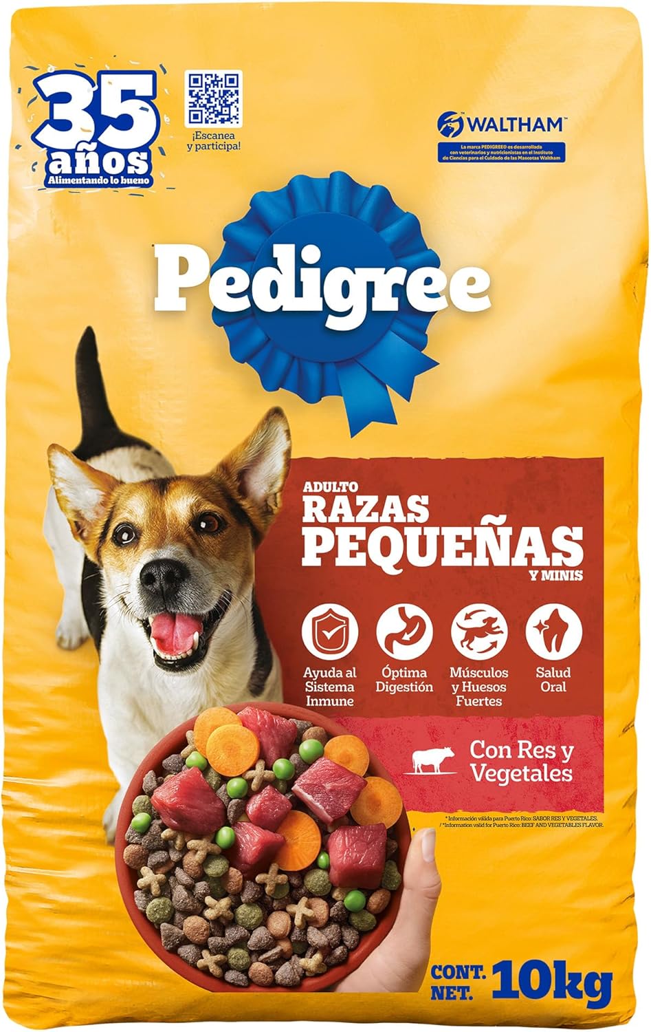 Pedigree - Croquetas para Perro 10 kg, on Res y Vegetales, Razas Pequeñas y Minis, con Proteína, Fibra y Antioxidantes