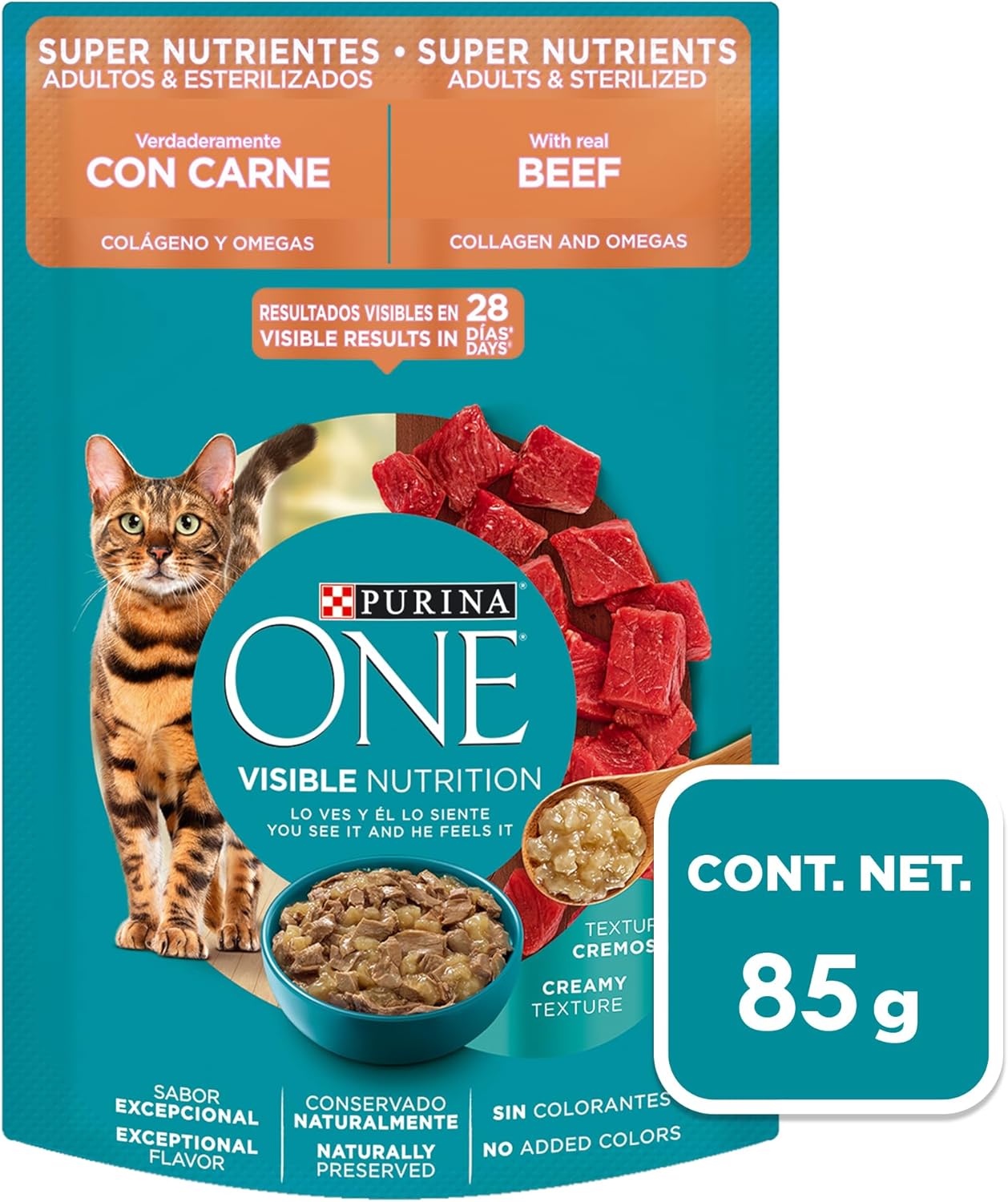 Purina One Gato Adulto Todos los Tamaños Super Nutrientes Sabor Carne 24pack de 85g