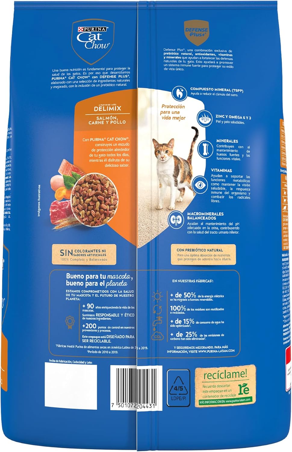 Purina Cat Chow Adulto Delimix Todos los Tamaños Sabor Salmón, Carne y Pollo 1.5Kg