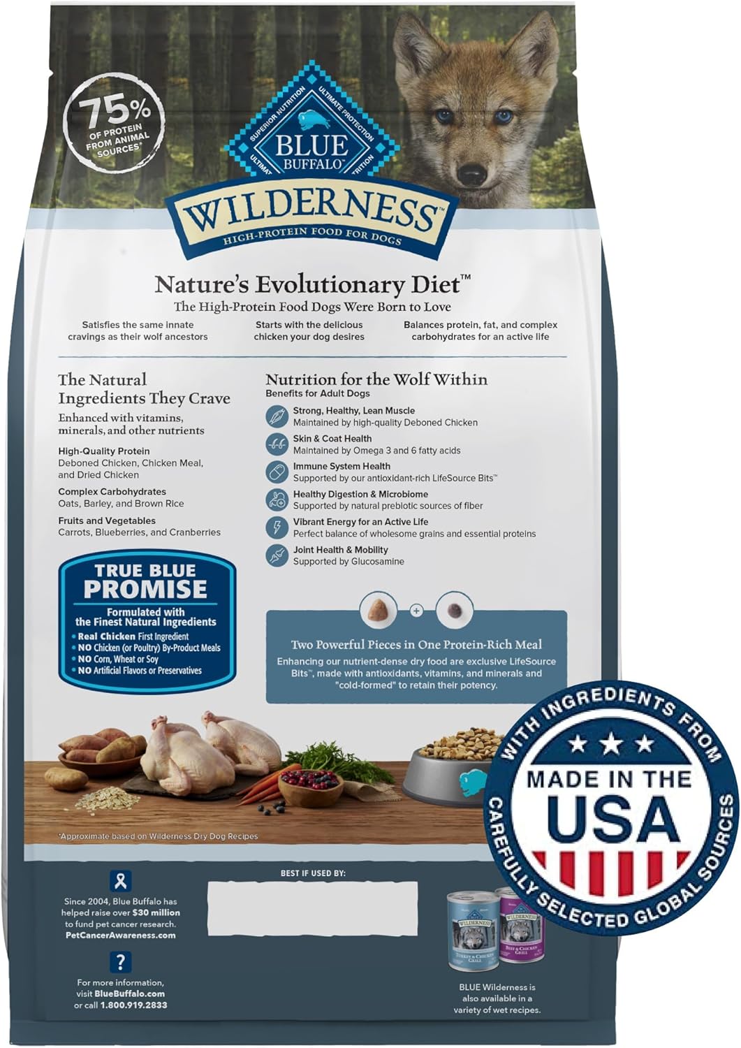 Blue Buffalo Wilderness High Protein Natural Puppy Dry Dog Food Plus Wholesome Grains, Chicken 13 lb Bag