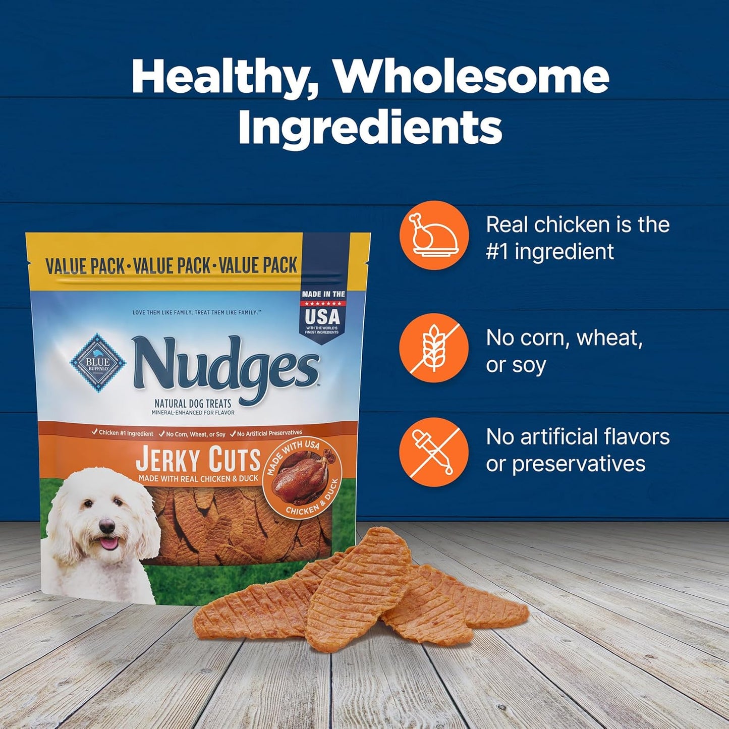 Blue Buffalo Nudges Jerky Cuts Natural Dog Treats, Chicken and Duck, 36oz