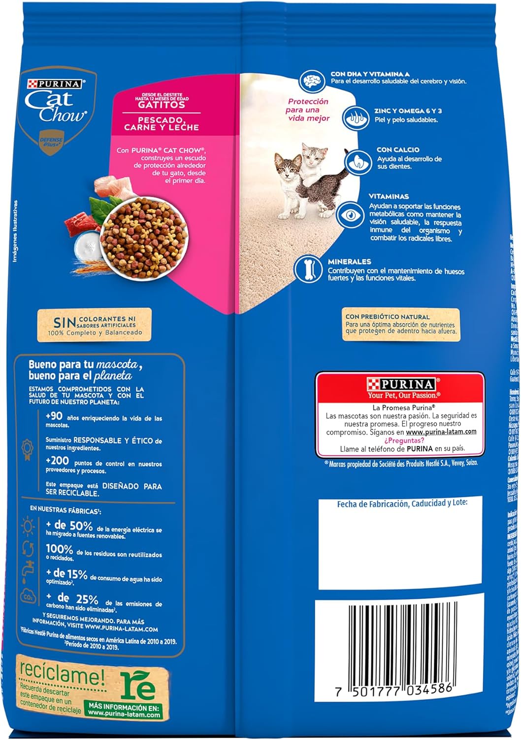 Purina Cat Chow Gatito Sabor Pescado, Carne y Leche 500g