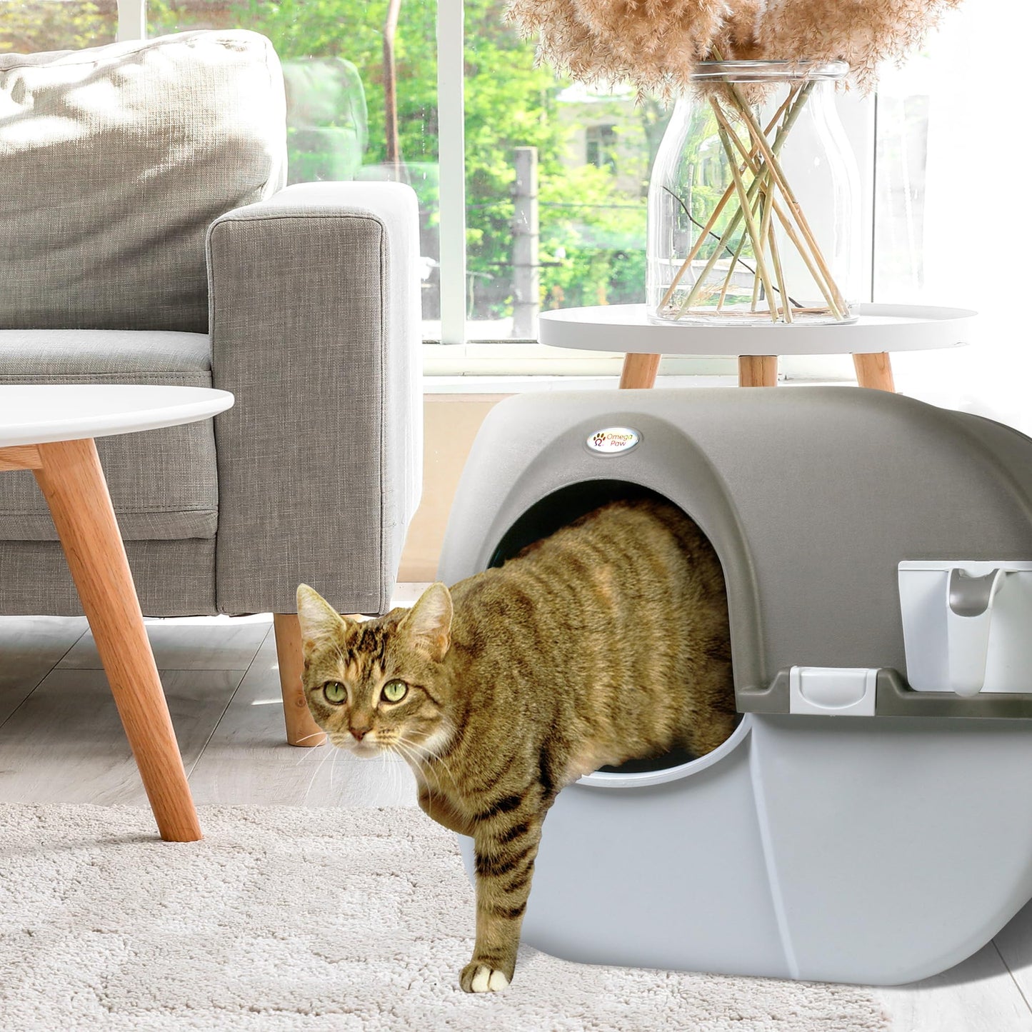 Omega Paw NRA15-1 caja de arena de limpieza automática Roll 'n Clean, regular, peltre