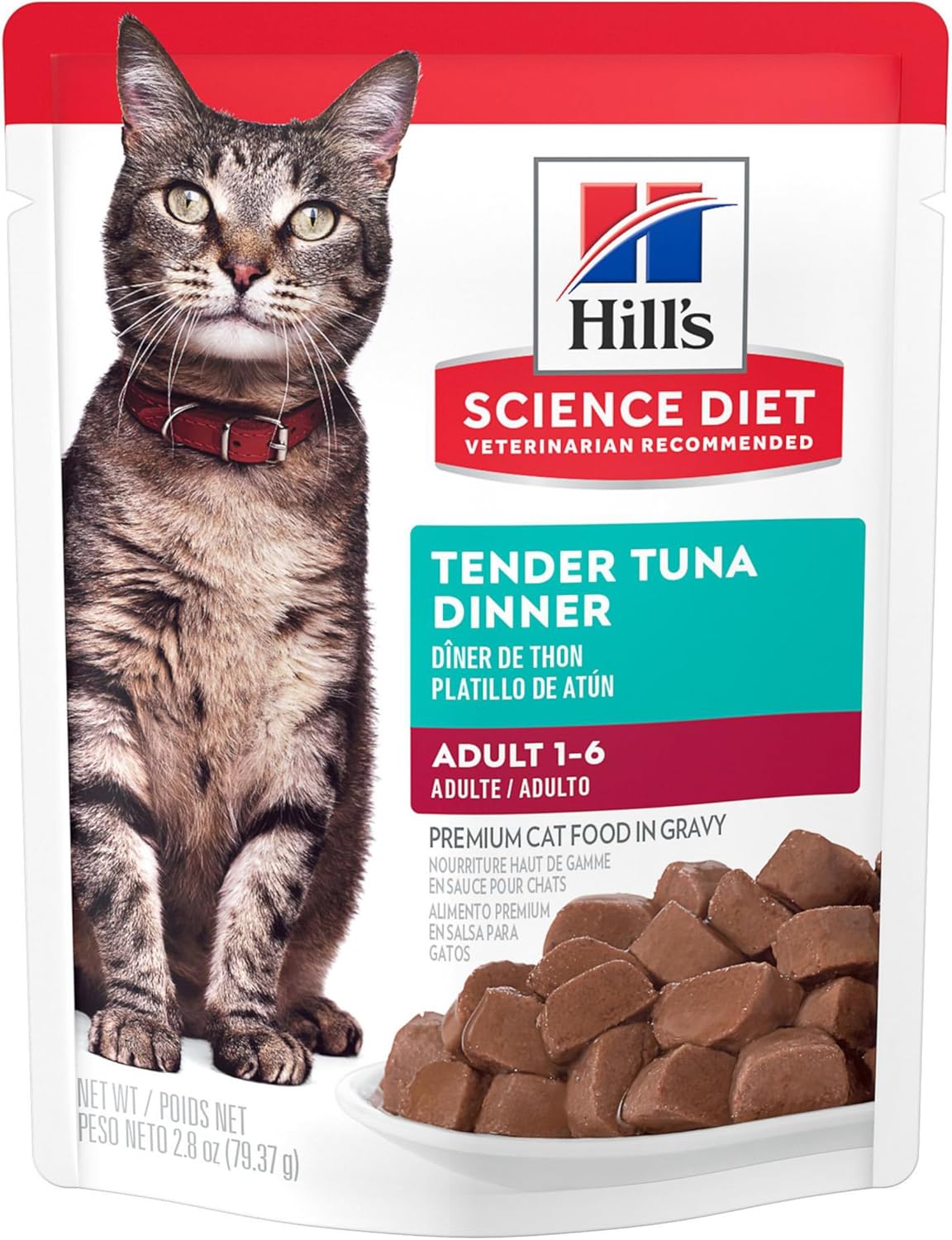 Hill's Science Diet Adult, alimento húmedo en Pouch para Gato Adulto, platillo de atún 12 x 79 g Pouch