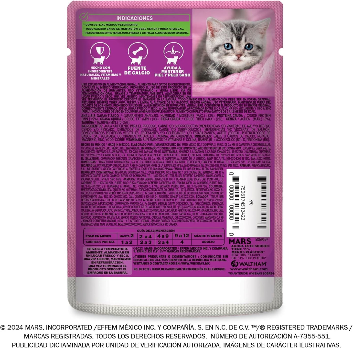 WHISKAS - Alimento Húmedo para Gatitos, Sabor a Soufflé de Salmón, 24 Sobres para Gato, 85 gr., c/u