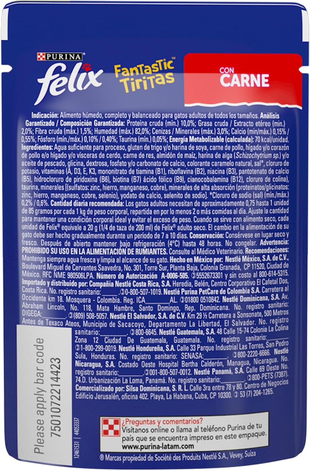 Purina Felix Fantastic Tiritas Adulto Todos los Tamaños Sabor Carne 24pack de 85g
