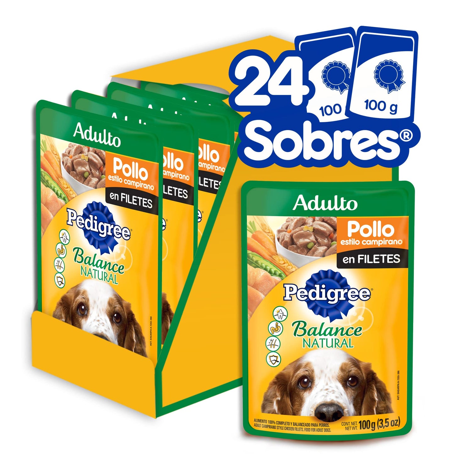 Pedigree - Sobres para Perro Balance Natural, Sabor Pollo en Filetes, con Ingredientes Naturales, Proteínas y Fibra, 24 Sobres, 100g c/u