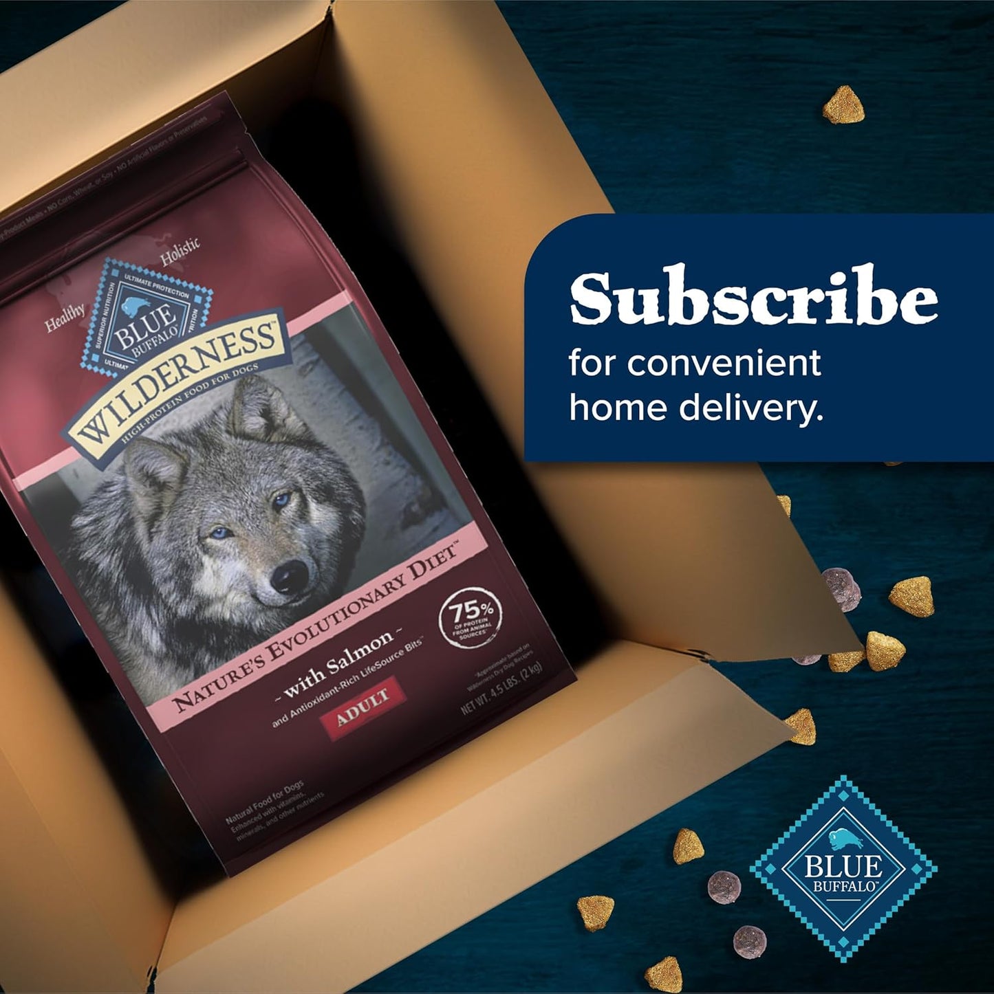 Blue Buffalo Wilderness High Protein Natural Adult Dry Dog Food Plus Wholesome Grains, Salmon 4.5 LB Bag