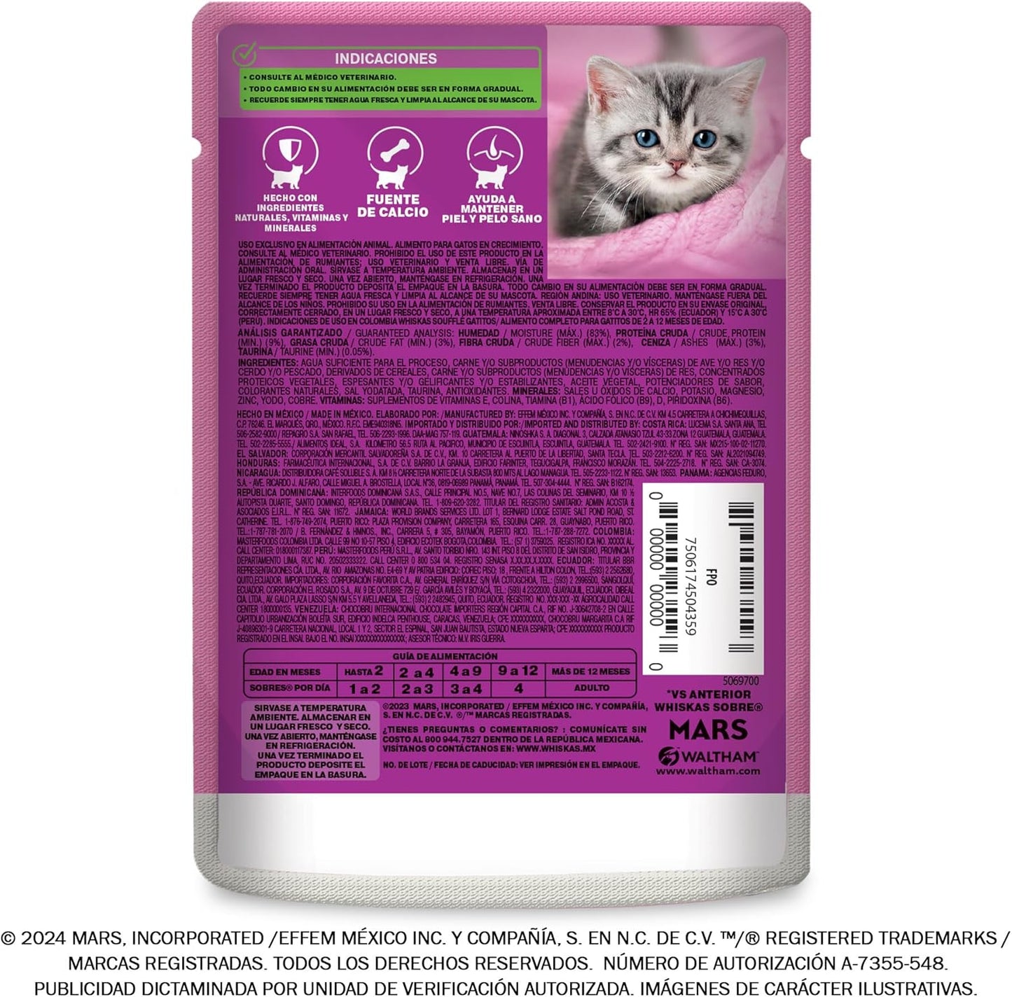 Whiskas Alimento Húmedo para Gatitos, Sabor Res, 85g c/u. Paquete de 24 Unidades