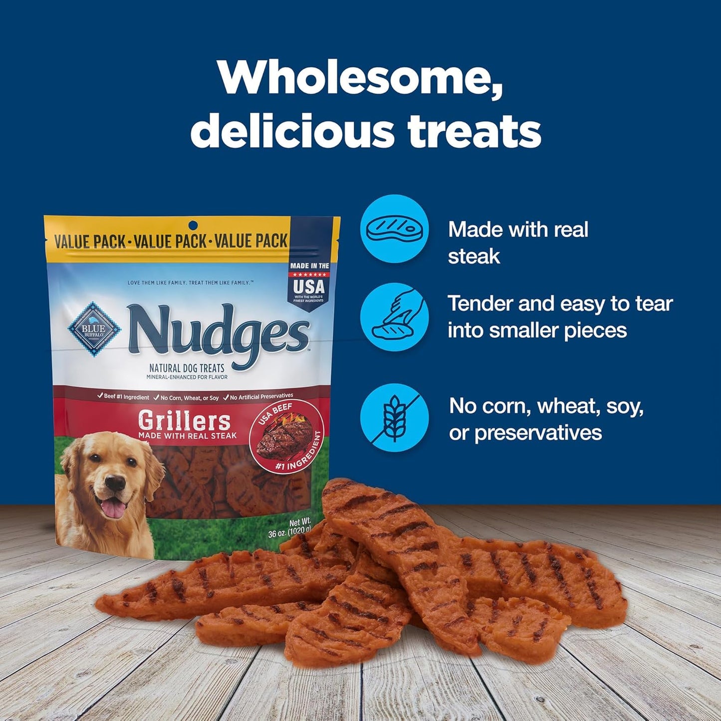 Blue Buffalo Nudges Grillers Natural Dog Treats, Steak, 36oz Bag