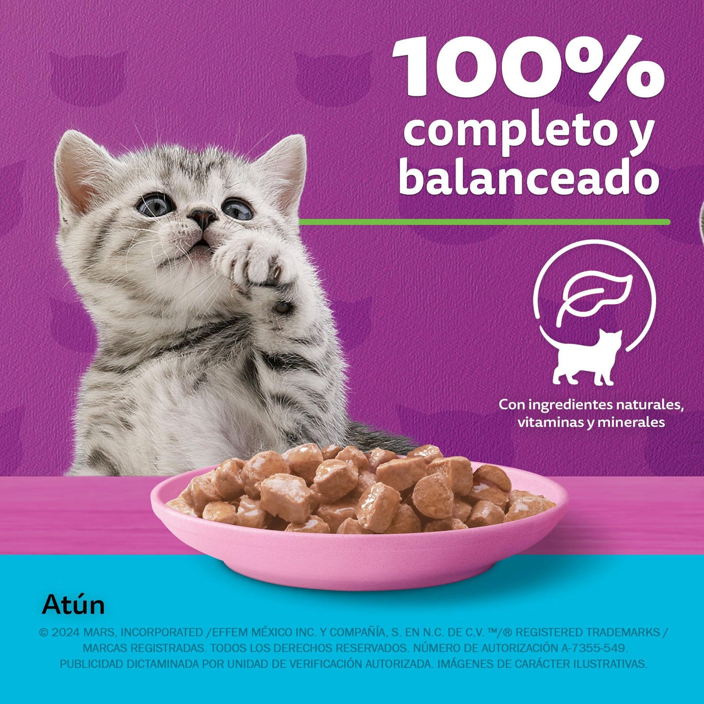 WHISKAS - Alimento Húmedo para Gatitos, Sabor Atún, con Proteína, Zinc, Vitamina E y Fibra, 24 Sobres para Gato, 85 gr. c/u
