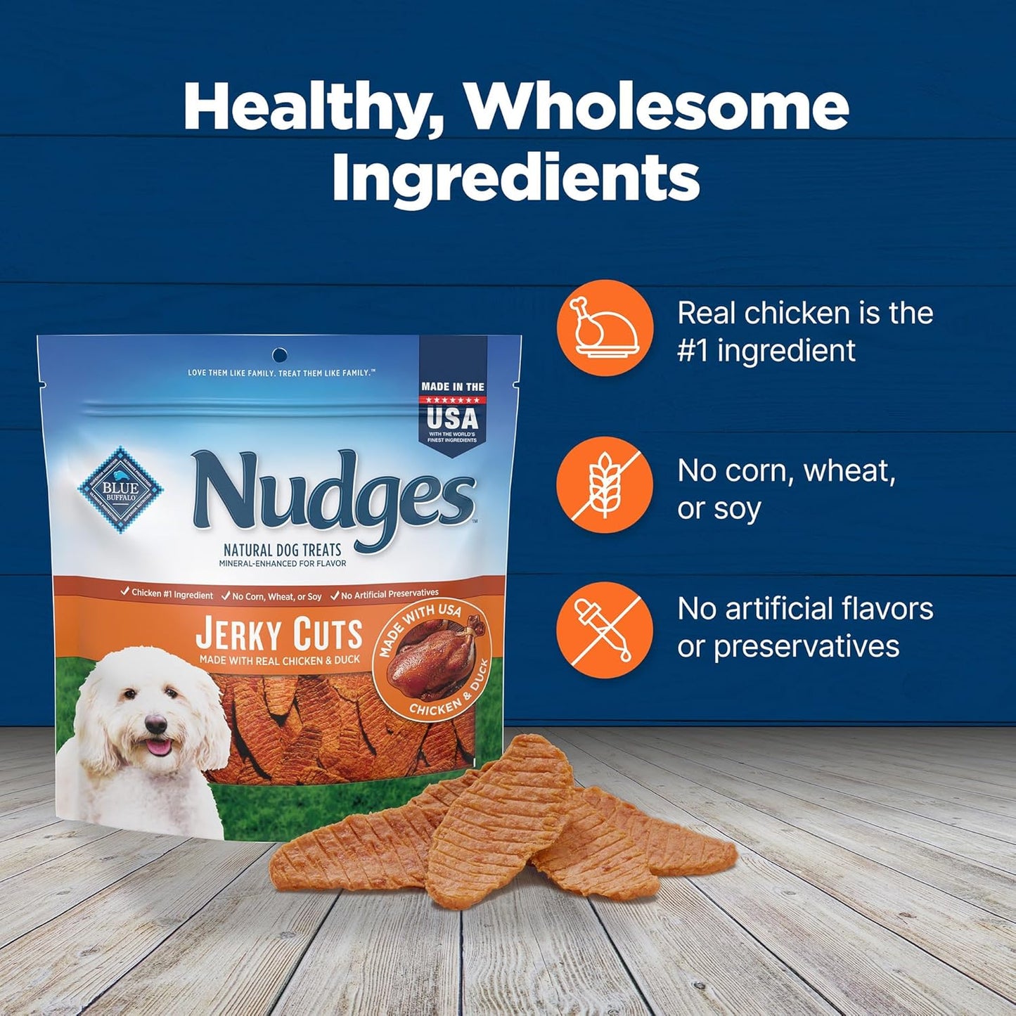 Blue Buffalo Nudges Jerky Cuts Natural Dog Treats, Chicken and Duck, 16oz Bag