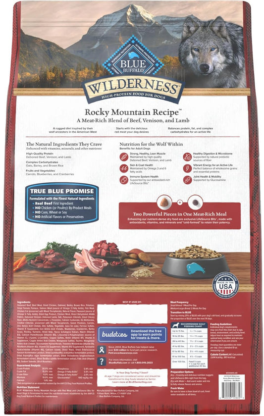 Blue Buffalo Wilderness Rocky Mountain Recipe High Protein Natural Adult Dry Dog Food, Red Meat with Grain 24 LB Bag