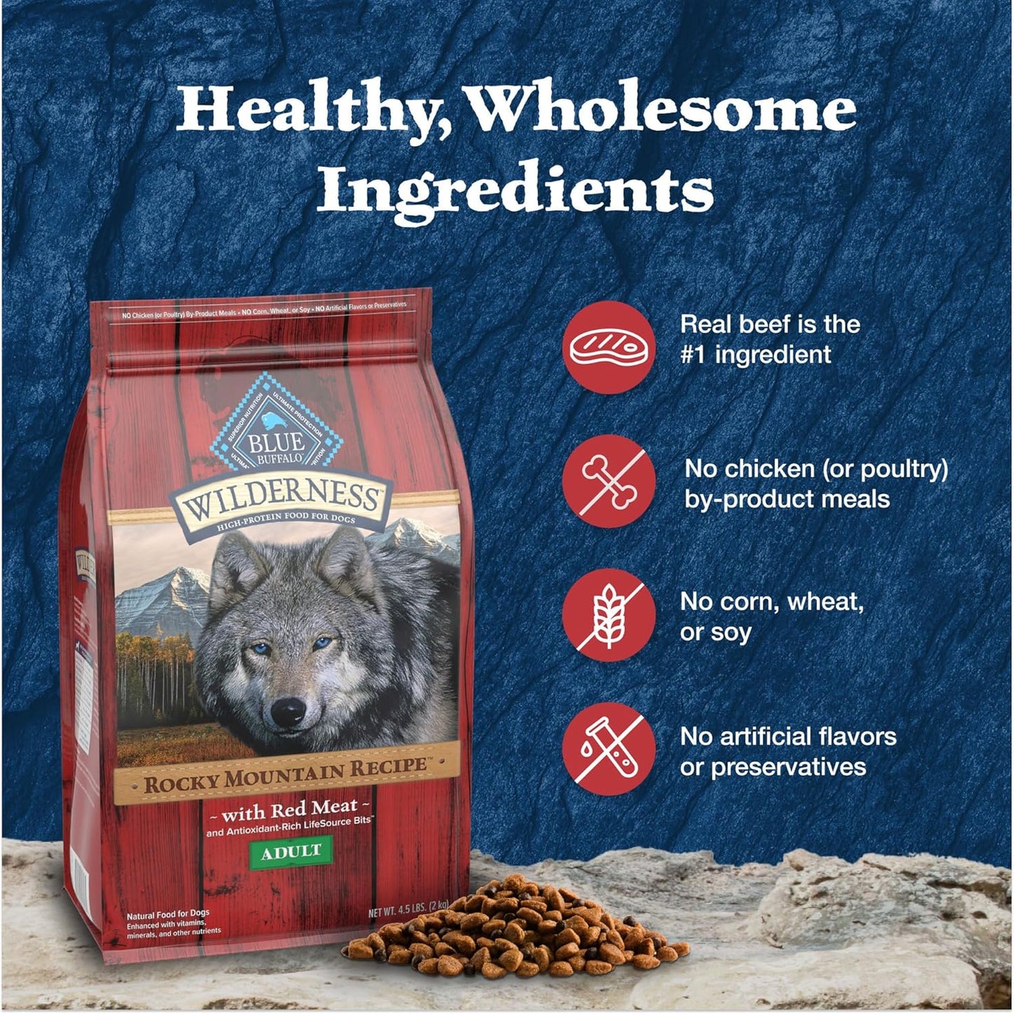 Blue Buffalo Wilderness Rocky Mountain Recipe High Protein Natural Adult Dry Dog Food, Red Meat with Grain 24 LB Bag