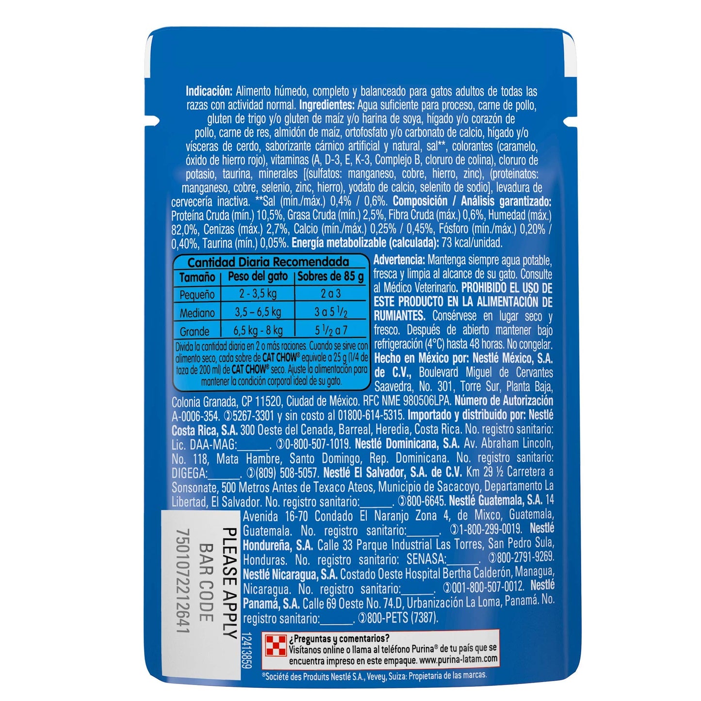 Purina Cat Chow Adulto Todos los Tamaños Sabor Pollo 24pack de 85g